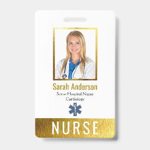 Nurse Photo Logo Barcode Faux Gold Elegant Classic Badge