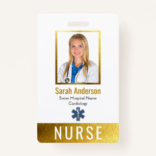 Nurse Photo Logo Barcode Faux Gold Elegant Classic Badge