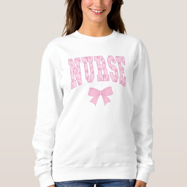Nurse Pink Bow Coquette Sweatshirt Nursing  (Front)