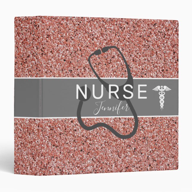 Nurse Pink Rose Gold Glitter Medical Personalized Binder (Front/Spine)