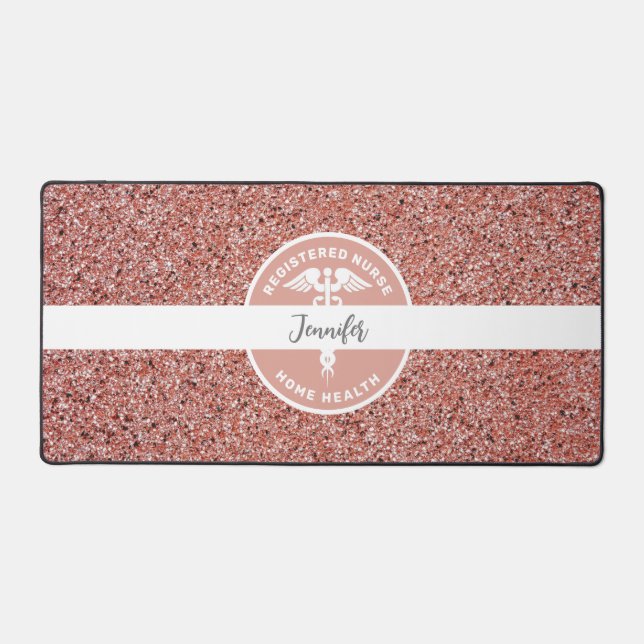 Nurse Pink Rose Gold Glitter Medical Personalized Desk Mat (Front)