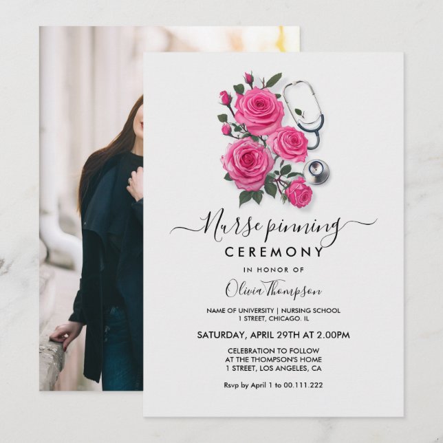 Nurse Pinning Ceremony Invitation | RN BSN Graduat (Front/Back)