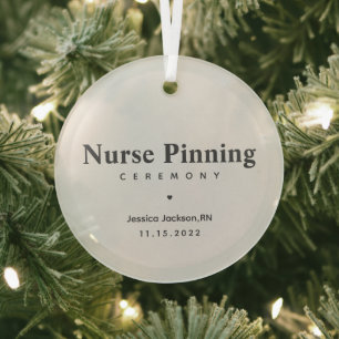 Nurse Pinning Ceremony Modern Simple Custom RN Cer Glass Ornament