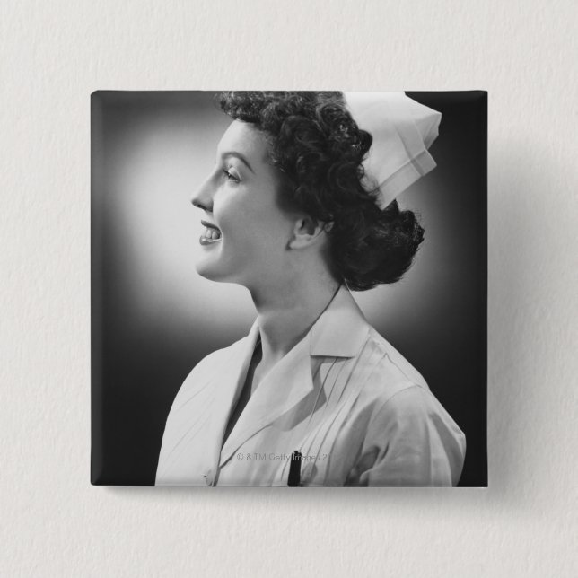 Nurse Posing 2 Inch Square Button (Front)
