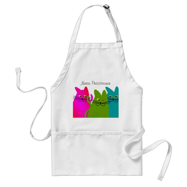 Nurse Practitioner Apron Whimsical Cats Design (Front)