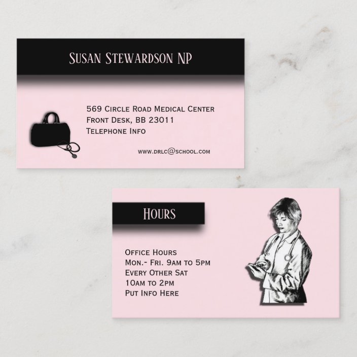 Nurse Practitioner Business Card with Office Hours Zazzle.ca
