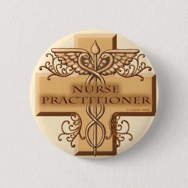 Nurse Practitioner Cross Caduceus 2 Inch Round Button (Front)