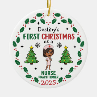Nurse Practitioner First Christmas Custom Name Ceramic Ornament