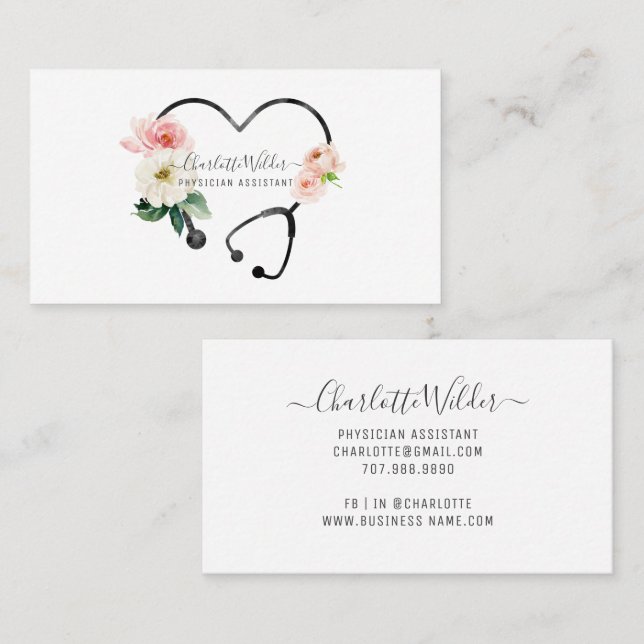 Nurse Practitioner Floral Stethoscope Business Card (Front/Back)