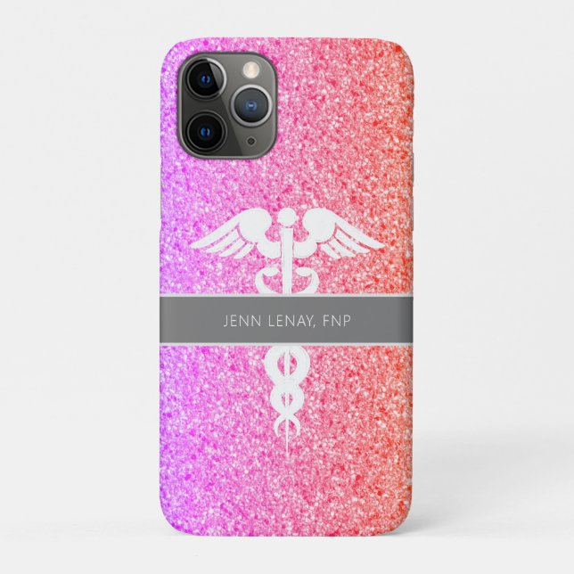 Nurse Practitioner FNP Rainbow Glitter Monogram Case-Mate iPhone Case (Back)
