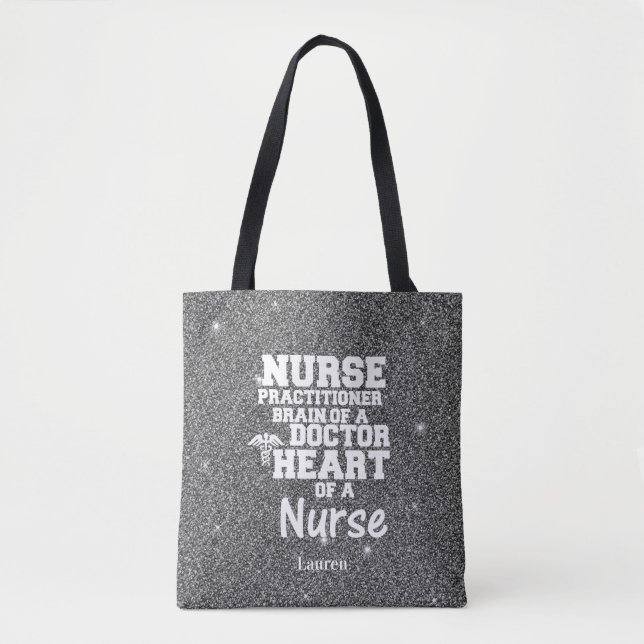 Nurse Practitioner Glitter Funny Tote Bag (Front)