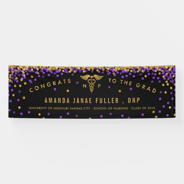 Nurse Practitioner Graduation Banner Purple & Gold (Horizontal)