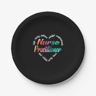 Nurse Practitioner Heart Word Cloud Watercolor Paper Plate