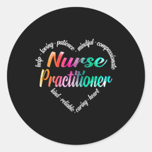 Nurse Practitioner Heart Word Cloud Watercolor Rai Classic Round Sticker