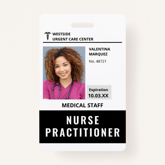 Nurse Practitioner ID Photo Logo Barcode Badge (Front)