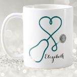 Nurse Practitioner Medical Professional Heart Love Coffee Mug<br><div class="desc">Give your favourite nurse or nurse practitioner their very own monogrammed coffee mug. Nurse works hard and when they get a break they deserve a good cup of coffee! Simple and modern design features a medical stethoscope wrapped in a love heart pattern. Perfect for all types of medical professionals. Great...</div>