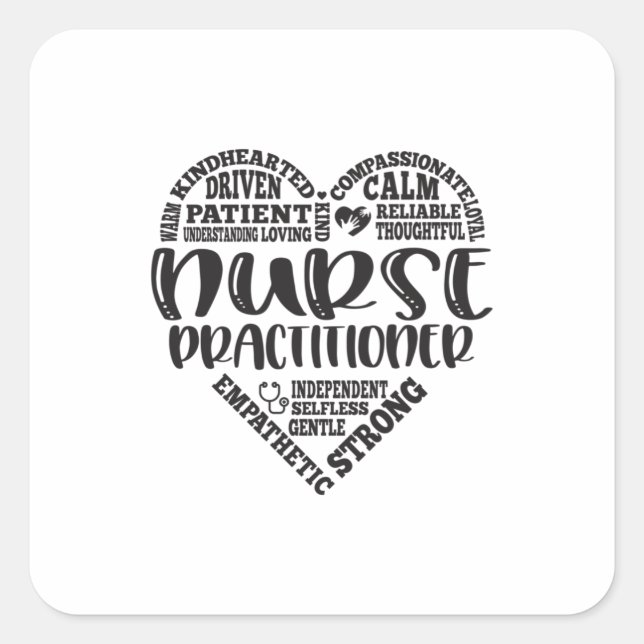 Nurse Practitioner, NP, heart Square Sticker (Front)