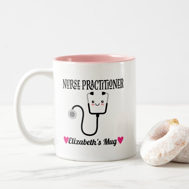 Nurse Practitioner Nursing Gift Two-Tone Coffee Mug (With Donut)