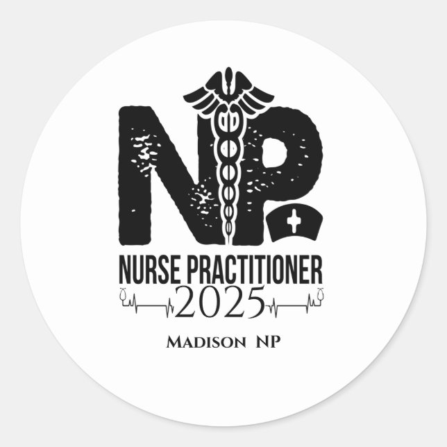   Nurse Practitioner Personalized White  Classic Round Sticker (Front)