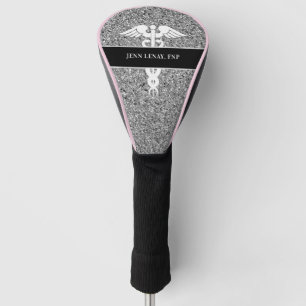 Nurse Practitioner Pink Silver Glitter Monogram Golf Head Cover