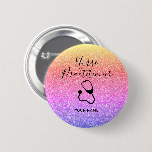 Nurse Practitioner Rainbow Glitter Personalized 2 Inch Round Button