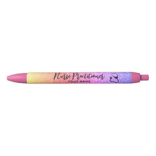Nurse Practitioner Rainbow Stethoscope Monogrammed Black Ink Pen