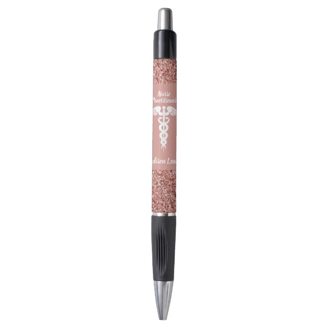 Nurse Practitioner Rose Gold Glitter Monogram Pen (Front Vertical)