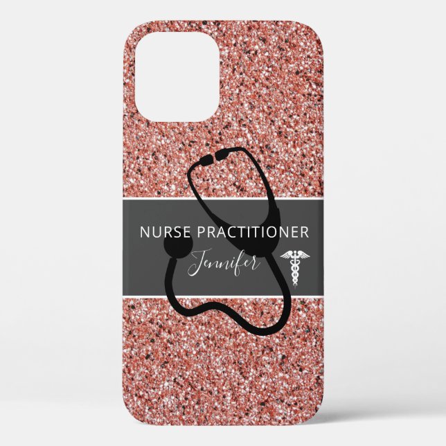 Nurse Practitioner Rose Gold Glitter Personalized Case-Mate iPhone Case (Back)