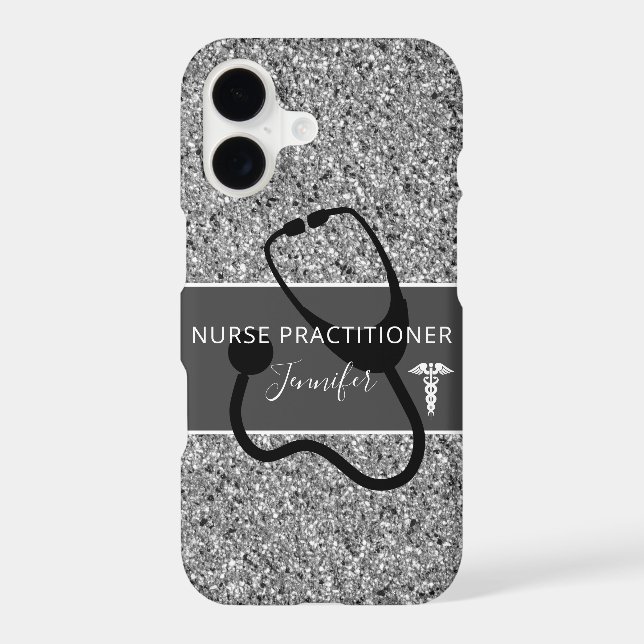 Nurse Practitioner Silver Glitter Personalized (Back)