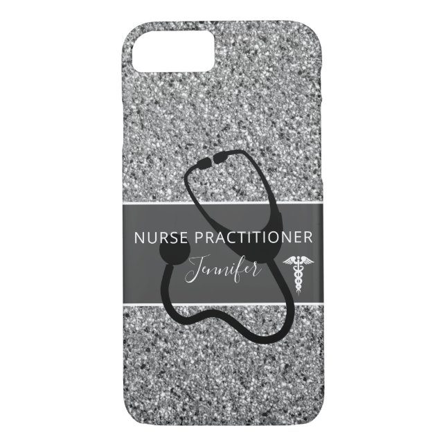 Nurse Practitioner Silver Glitter Personalized Case-Mate iPhone Case (Back)