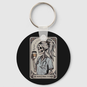 Nurse Practitioner Tarot Card Skeleton Halloween Keychain