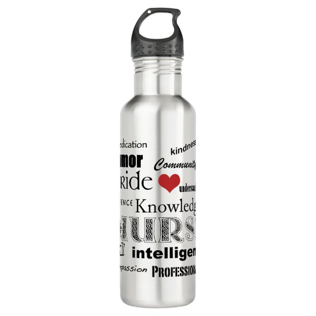 Nurse Pride-Attributes/Black Text+Red Heart 710 Ml Water Bottle (Front)
