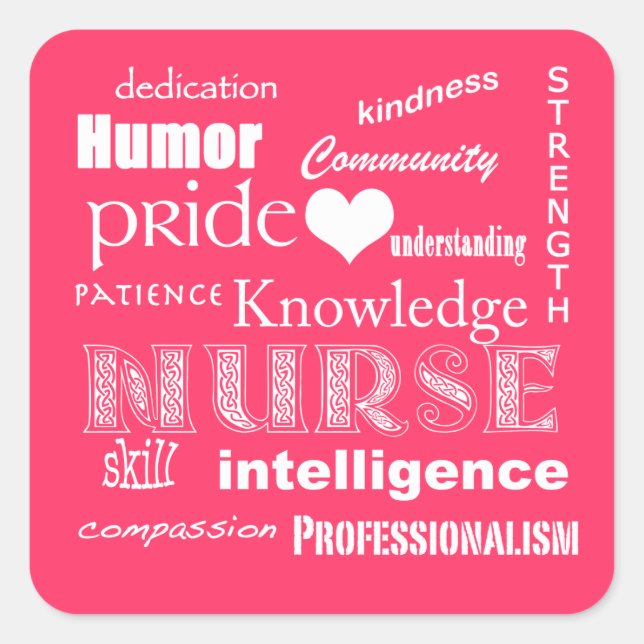 Nurse Pride Attributes-Hot Pink Square Sticker (Front)