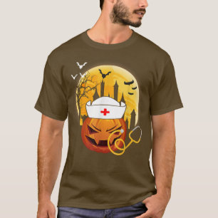 Nurse Pumpkin Halloween Costume Funny Stethoscope  T-Shirt