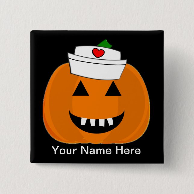 Nurse Pumpkin Name Badge Hand Turkey 2 Inch Square Button (Front)