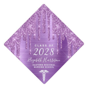 Nurse Purple Glitter Personalized Graduation Cap Topper
