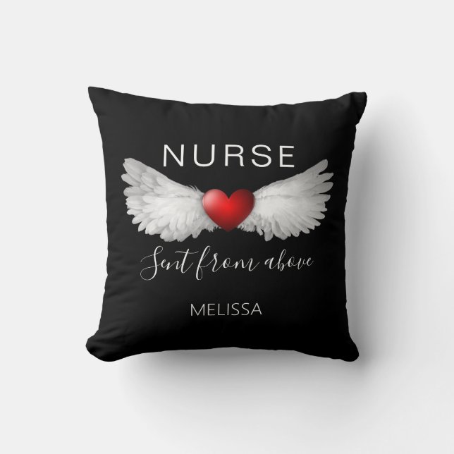 Nurse Red Heart Angel Wings Modern Customized Throw Pillow (Front)