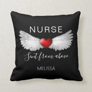 Nurse Red Heart Angel Wings Modern Customized Throw Pillow