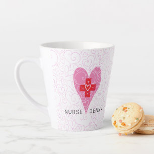 Nurse Red Pink Heart Personalized Latte Mug