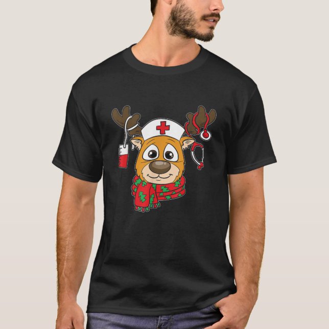 Nurse Reindeer Christmas Pajama Cool X mas RN LPN  T-Shirt (Front)