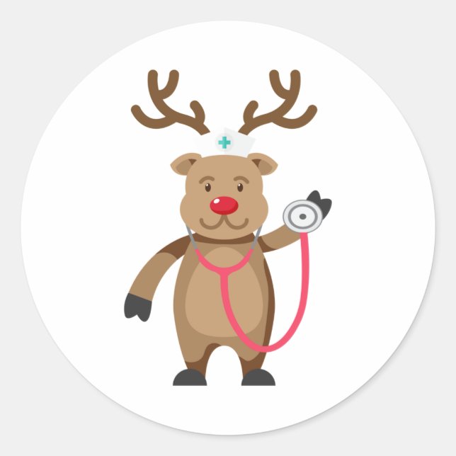 NURSE REINDEER Funny Cute Christmas Artwork Nursin Classic Round Sticker