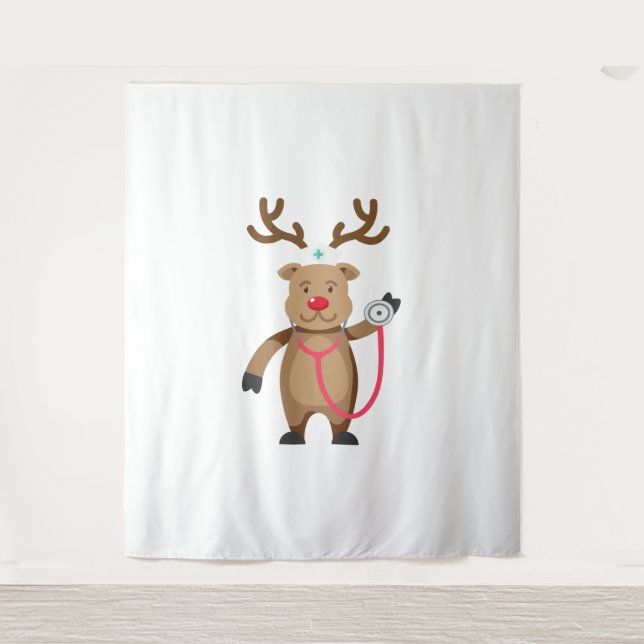 NURSE REINDEER Funny Cute Christmas Artwork Nursin Tapestry (Front)
