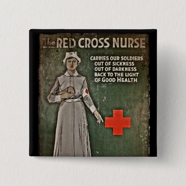 Nurse Requesting Donations WWI 2 Inch Square Button (Front)