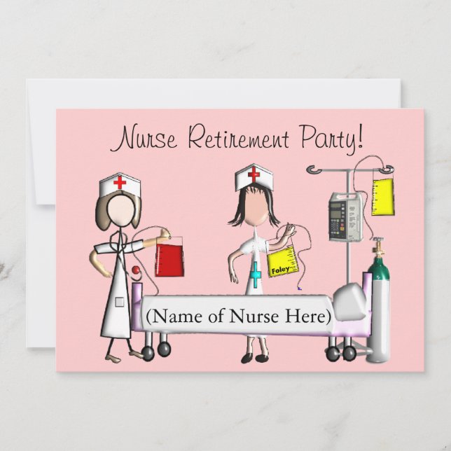 Nurse Retirement Party Invitations Pink Hospital (Front)