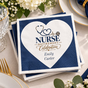 Nurse Retirement Party Navy Blue Heart Elegance Napkin