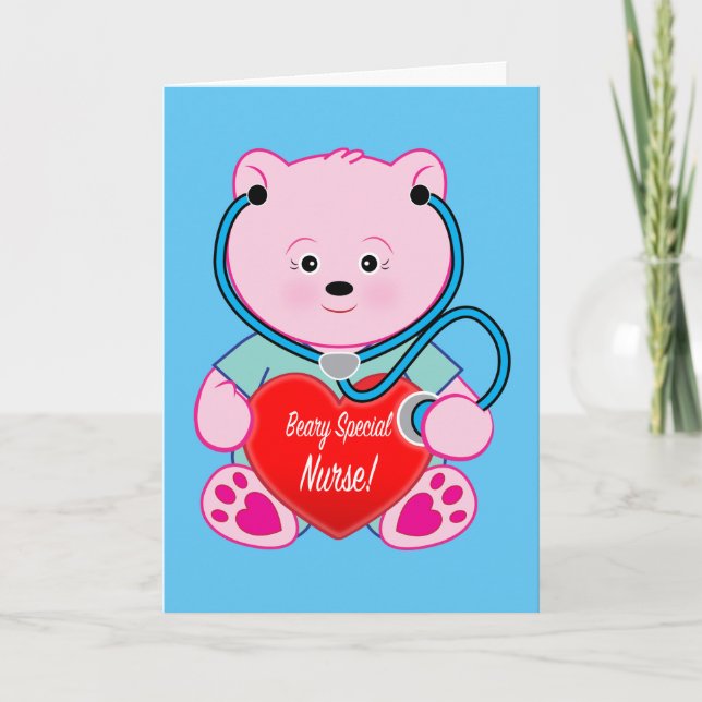Nurse Retirement Teddy Bear, Heart and Stethoscope Card (Front)