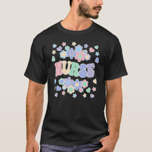 NURSE-Retro Groovy Vintage, Flowers, Hearts, Stars T-Shirt