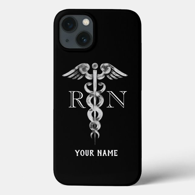 Nurse RN Black Elegant Medical Personalized Case-Mate iPhone Case (Back)
