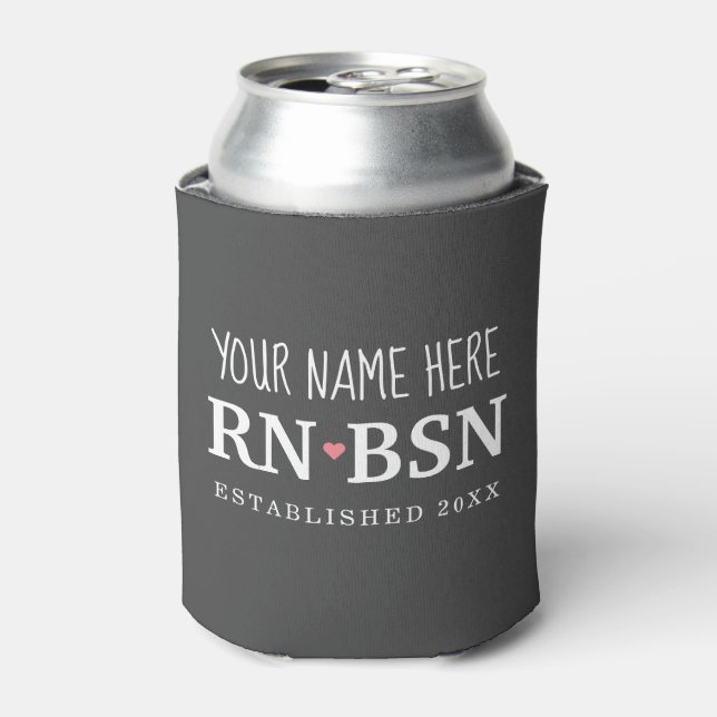 Nurse RN BSN Simple Cute Personalized Can Cooler (Can Front)