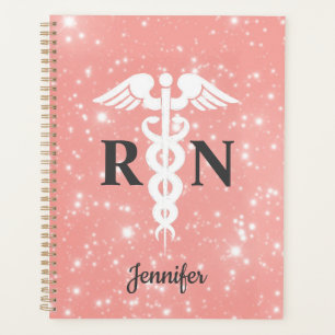 Nurse RN Caduceus Blush Pink Nom personnalisé 